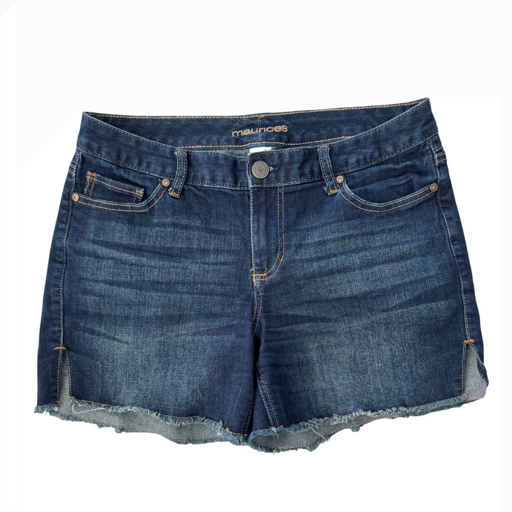 Maurice's Denim Shorts Women's Dark Wash Frayed Hem Distressed Pockets